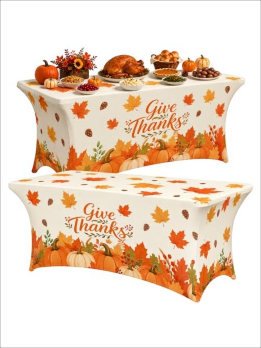 2 Pack Thanksgiving Spandex Tablecloth 6FT Polyester Stretch Fitted Table Cover